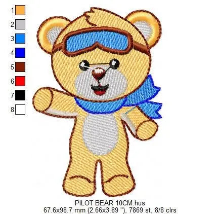 Bear embroidery designs - Pilot embroidery design machine embroidery pattern - Teddy bear embroidery - Pilot bear design boy embroidery file Marcia Embroidery