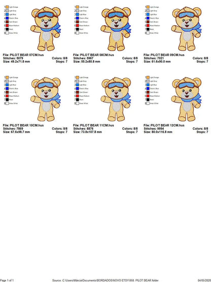 Bear embroidery designs - Pilot embroidery design machine embroidery pattern - Teddy bear embroidery - Pilot bear design boy embroidery file Marcia Embroidery