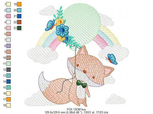 Fox embroidery designs - Balloon embroidery design machine embroidery pattern - Woodland Animal embroidery file - baby boy embroidery child