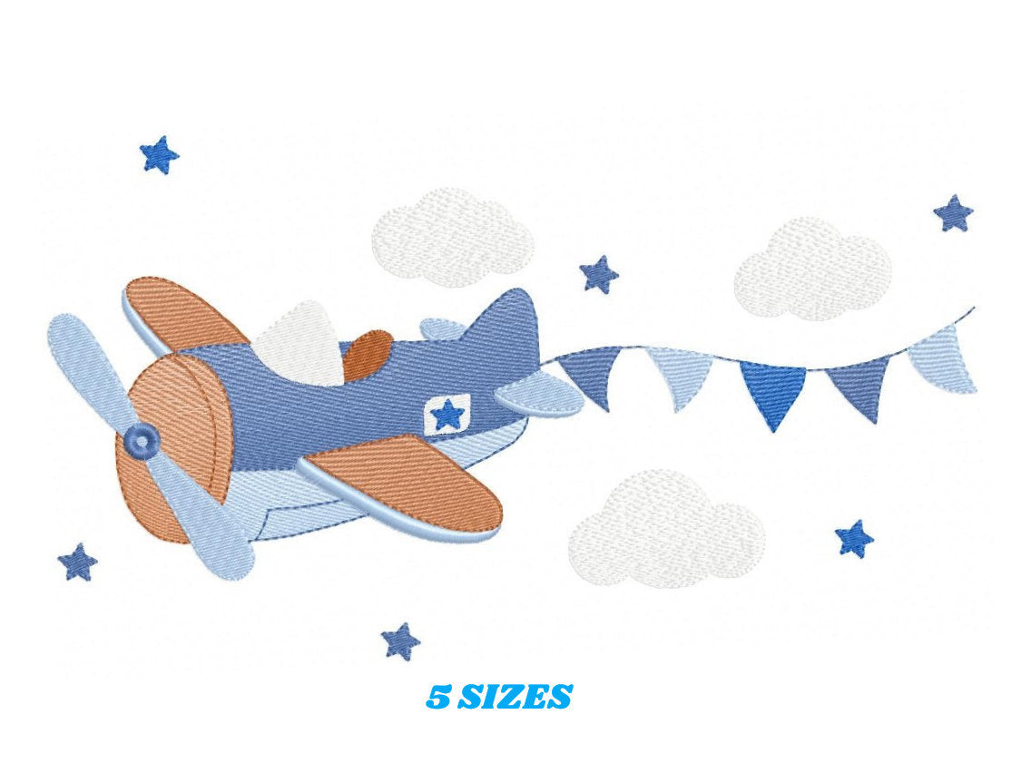 Plane embroidery designs - Airplane embroidery design machine embroidery pattern - Baby boy embroidery file - sky stars instant download