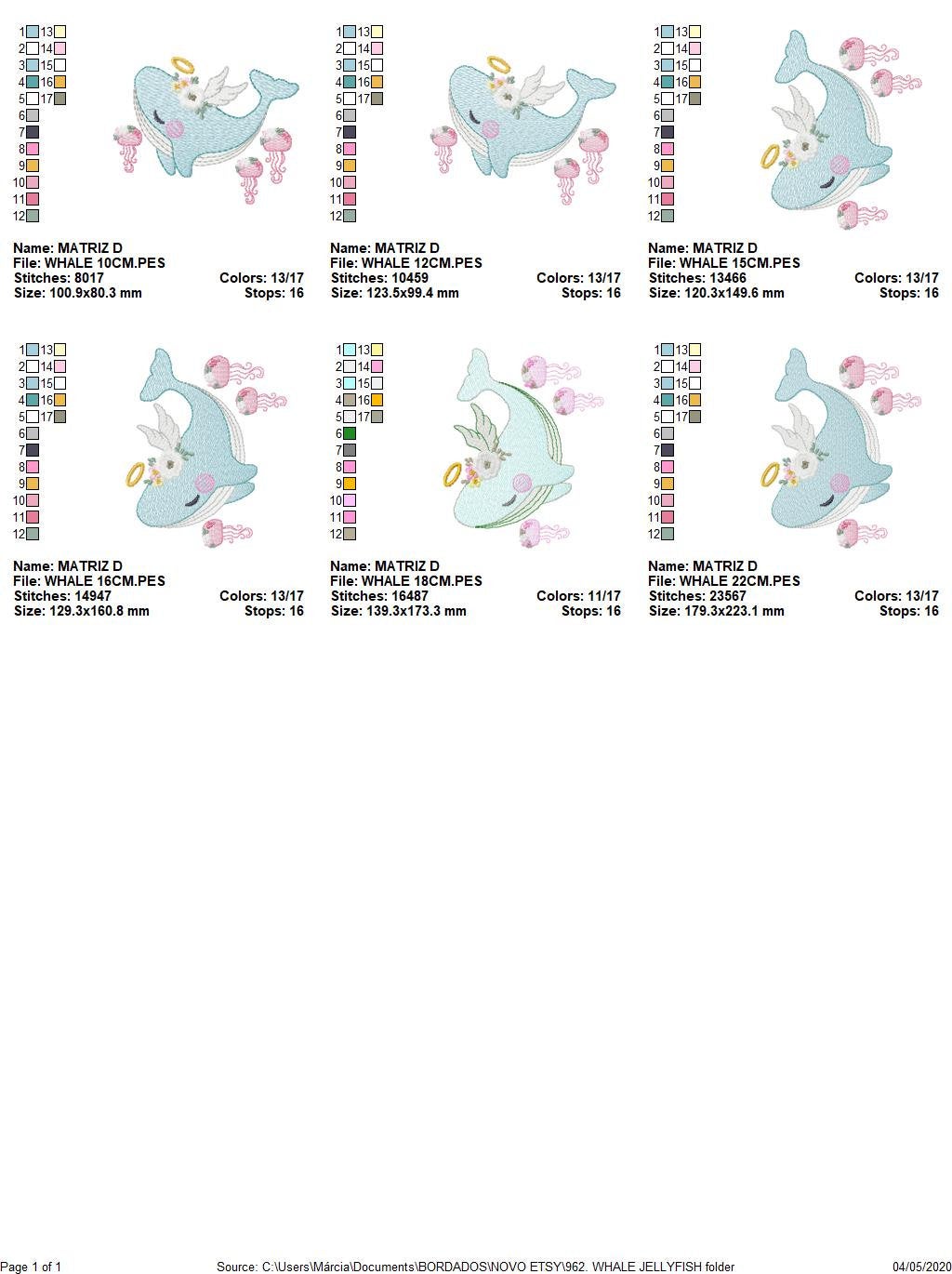 Whale embroidery designs - Animal embroidery design machine embroidery pattern - Whale with jellyfish embroidery file - instant download pes