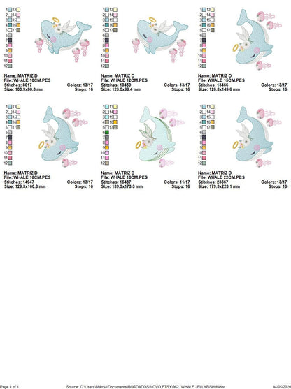 Whale embroidery designs - Animal embroidery design machine embroidery pattern - Whale with jellyfish embroidery file - instant download pes