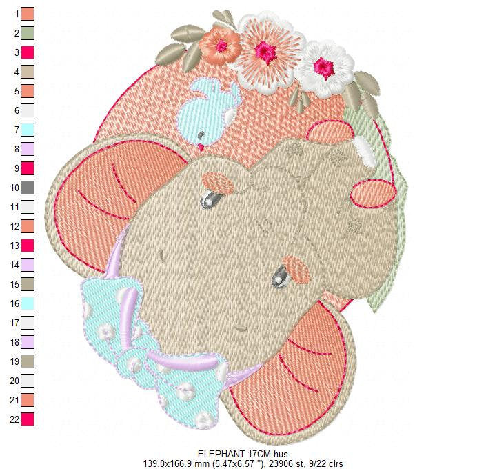 Elephant embroidery designs - Animal embroidery design machine embroidery pattern - Baby girl embroidery file - elephant with bird flowers
