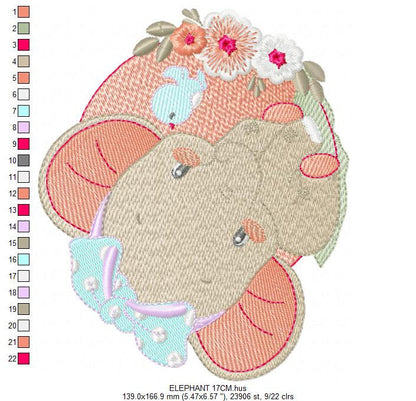 Elephant embroidery designs - Animal embroidery design machine embroidery pattern - Baby girl embroidery file - elephant with bird flowers