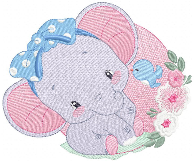 Elephant embroidery designs - Animal embroidery design machine embroidery pattern - Baby girl embroidery file - elephant with bird flowers