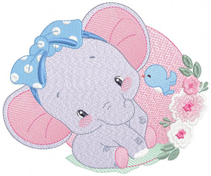 Elephant embroidery designs - Animal embroidery design machine embroidery pattern - Baby girl embroidery file - elephant with bird flowers