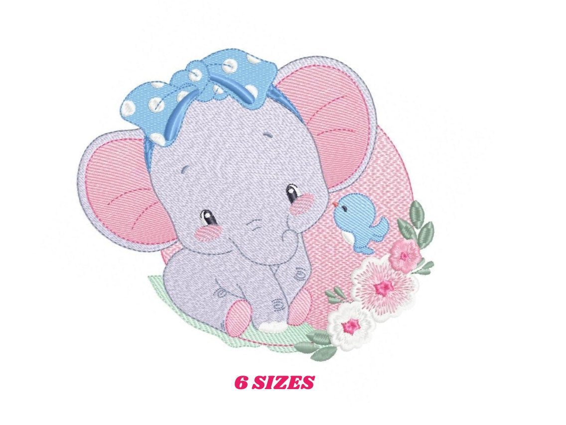 Elephant embroidery designs - Animal embroidery design machine embroidery pattern - Baby girl embroidery file - elephant with bird flowers