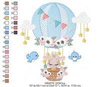 Load image into Gallery viewer, Giraffe embroidery design - Hot Air Balloon embroidery designs machine embroidery pattern - Baby girl embroidery file - Giraffe with birds
