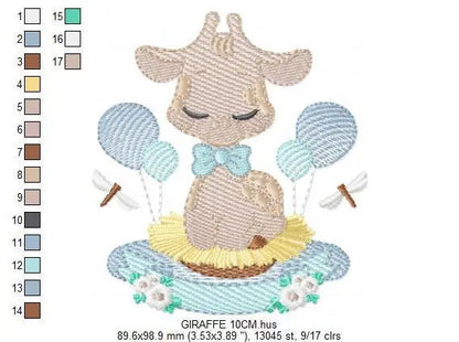 Giraffe with blue balloons embroidery design - Baby Animal with flowers embroidery designs machine embroidery pattern - Instant download pes Marcia Embroidery