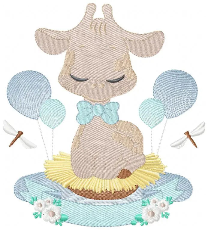 Giraffe with blue balloons embroidery design - Baby Animal with flowers embroidery designs machine embroidery pattern - Instant download pes Marcia Embroidery