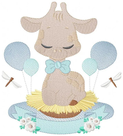 Giraffe with blue balloons embroidery design - Baby Animal with flowers embroidery designs machine embroidery pattern - Instant download pes Marcia Embroidery