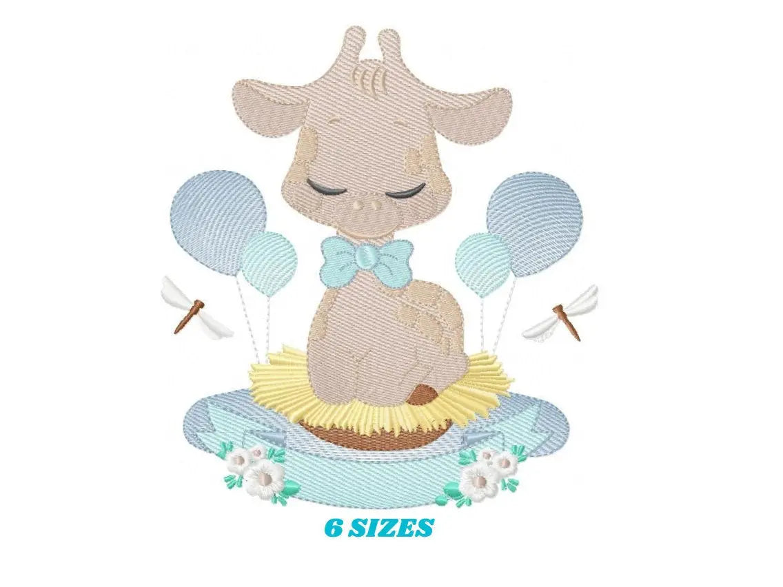 Giraffe with blue balloons embroidery design - Baby Animal with flowers embroidery designs machine embroidery pattern - Instant download pes Marcia Embroidery