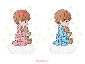 Boy embroidery designs - Baby Girl embroidery design machine embroidery pattern - Praying kid embroidery file - religious christian angels