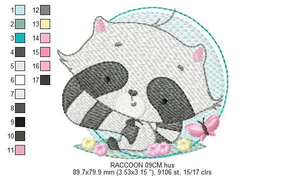 Raccoon embroidery designs - Woodland  Animal with flowers and butterflies embroidery design machine embroidery pattern - Instant download Marcia Embroidery