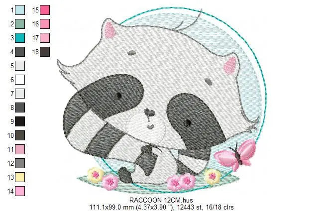 Raccoon embroidery designs - Woodland  Animal with flowers and butterflies embroidery design machine embroidery pattern - Instant download Marcia Embroidery