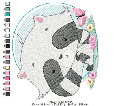 Raccoon embroidery designs - Woodland  Animal with flowers and butterflies embroidery design machine embroidery pattern - Instant download Marcia Embroidery