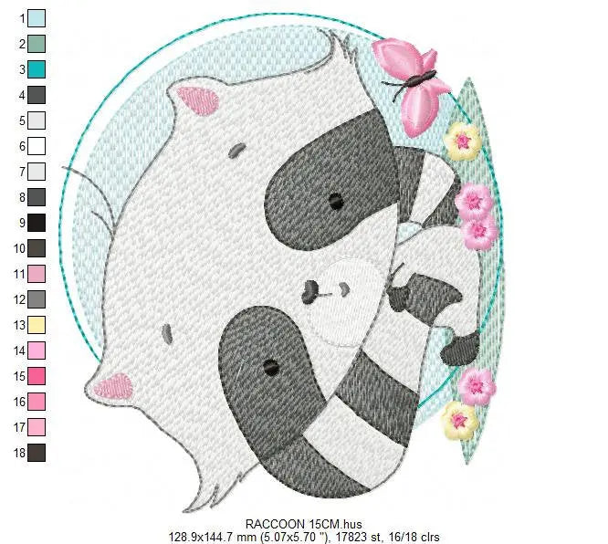 Raccoon embroidery designs - Woodland  Animal with flowers and butterflies embroidery design machine embroidery pattern - Instant download Marcia Embroidery