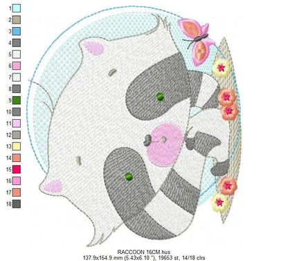 Raccoon embroidery designs - Woodland  Animal with flowers and butterflies embroidery design machine embroidery pattern - Instant download Marcia Embroidery