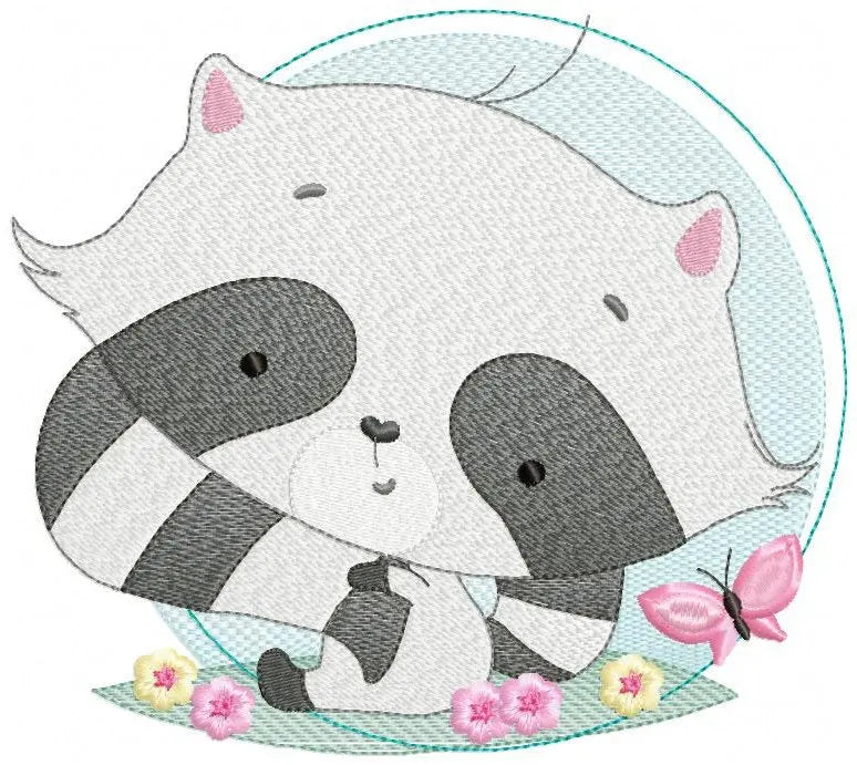 Raccoon embroidery designs - Woodland  Animal with flowers and butterflies embroidery design machine embroidery pattern - Instant download Marcia Embroidery