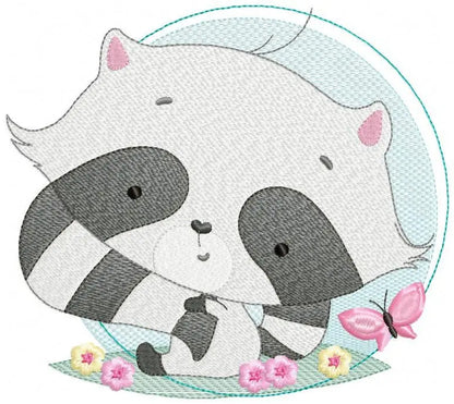Raccoon embroidery designs - Woodland  Animal with flowers and butterflies embroidery design machine embroidery pattern - Instant download Marcia Embroidery