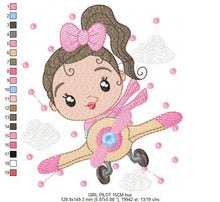 Cargar imagen en el visor de la galería, Girl Pilot embroidery designs - Plane embroidery design machine embroidery pattern - Baby girl embroidery file - instant download sky clouds
