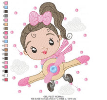 Cargar imagen en el visor de la galería, Girl Pilot embroidery designs - Plane embroidery design machine embroidery pattern - Baby girl embroidery file - instant download sky clouds
