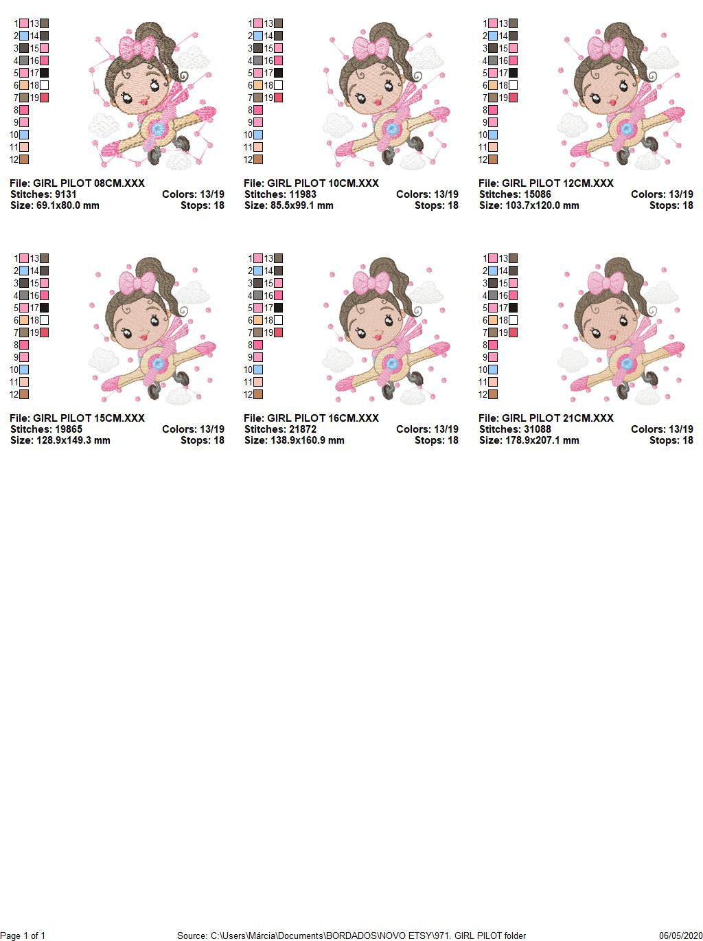 Girl Pilot embroidery designs - Plane embroidery design machine embroidery pattern - Baby girl embroidery file - instant download sky clouds