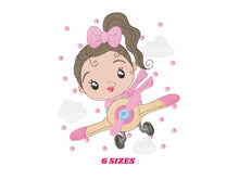 Cargar imagen en el visor de la galería, Girl Pilot embroidery designs - Plane embroidery design machine embroidery pattern - Baby girl embroidery file - instant download sky clouds
