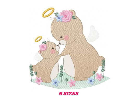 Angel embroidery designs - Teddy bear embroidery design machine embroidery pattern - Mama Bear with baby embroidery file - instant download