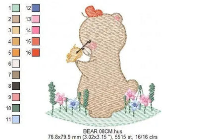 Bear with bird embroidery designs - Baby girl embroidery design machine embroidery pattern - Bear with flowers embroidery - instant download Marcia Embroidery