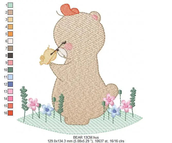 Bear with bird embroidery designs - Baby girl embroidery design machine embroidery pattern - Bear with flowers embroidery - instant download Marcia Embroidery