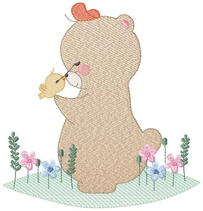 Bear with bird embroidery designs - Baby girl embroidery design machine embroidery pattern - Bear with flowers embroidery - instant download Marcia Embroidery