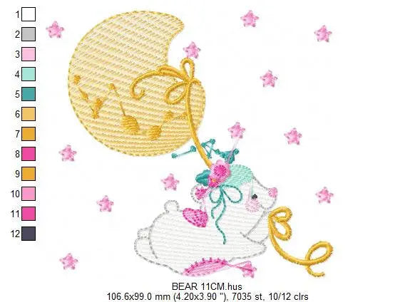 Bear embroidery designs - Teddy embroidery design machine embroidery pattern - Baby girl embroidery file - Baby boy embroidery bear moon Marcia Embroidery