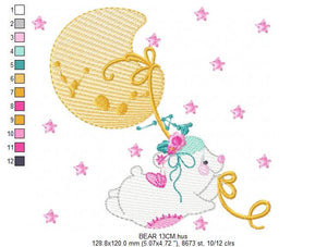 Bear embroidery designs - Teddy embroidery design machine embroidery pattern - Baby girl embroidery file - Baby boy embroidery bear moon