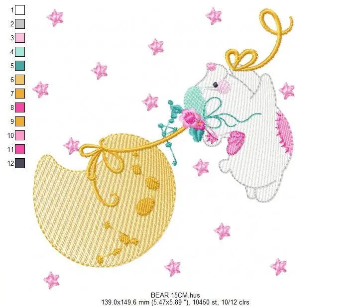 Bear embroidery designs - Teddy embroidery design machine embroidery pattern - Baby girl embroidery file - Baby boy embroidery bear moon Marcia Embroidery