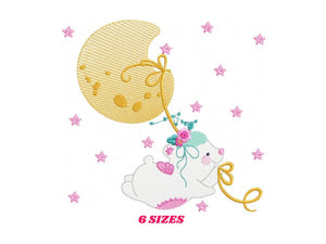 Bear embroidery designs - Teddy embroidery design machine embroidery pattern - Baby girl embroidery file - Baby boy embroidery bear moon