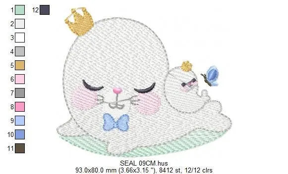 Seal embroidery designs - Seal with baby embroidery design machine embroidery pattern - baby boy embroidery file - seal rippled design kid Marcia Embroidery