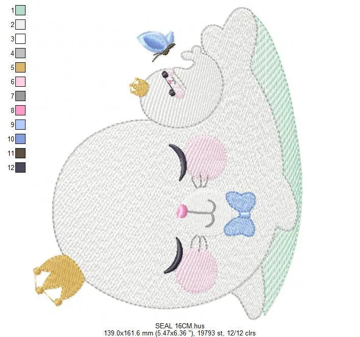 Seal embroidery designs - Seal with baby embroidery design machine embroidery pattern - baby boy embroidery file - seal rippled design kid Marcia Embroidery