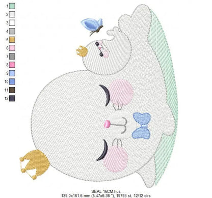 Seal embroidery designs - Seal with baby embroidery design machine embroidery pattern - baby boy embroidery file - seal rippled design kid Marcia Embroidery