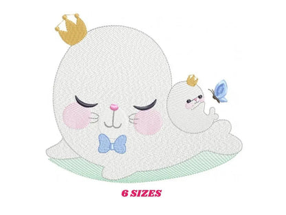 Seal embroidery designs - Seal with baby embroidery design machine embroidery pattern - baby boy embroidery file - seal rippled design kid Marcia Embroidery
