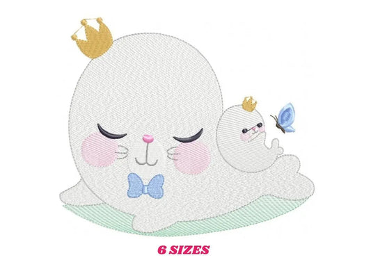 Seal embroidery designs - Seal with baby embroidery design machine embroidery pattern - baby boy embroidery file - seal rippled design kid Marcia Embroidery