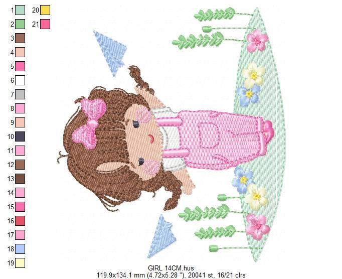 Baby girl with overalls embroidery designs - Children playing with paper planes embroidery machine embroidery pattern - Instant download jef