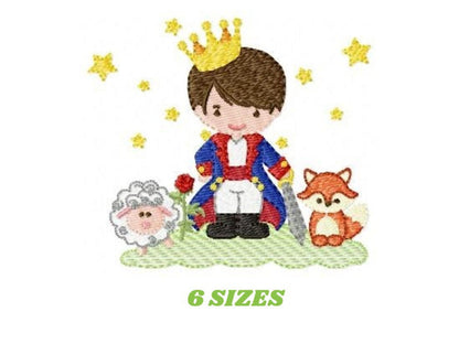 Little Prince embroidery designs - King with crown and animals machine embroidery pattern - Baby boy file fairytale - Instant download pes