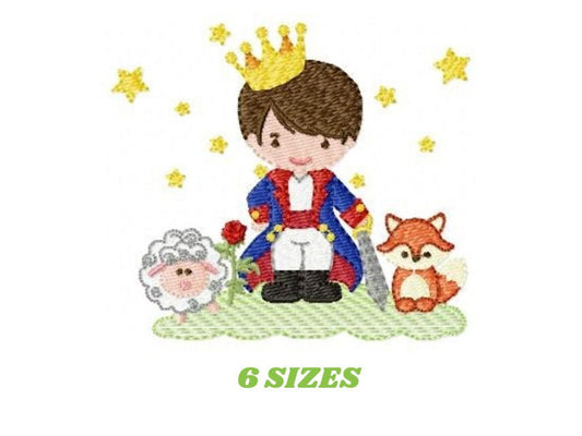 Little Prince embroidery designs - King with crown and animals machine embroidery pattern - Baby boy file fairytale - Instant download pes