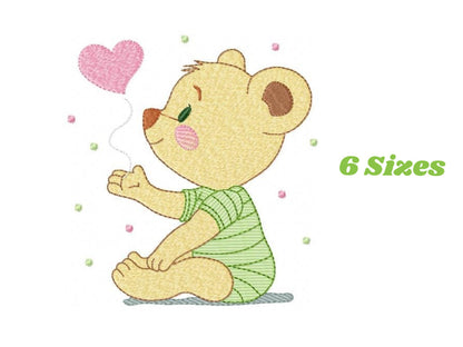 Bear embroidery designs - Teddy Bear with heart machine embroidery pattern - Baby boy file - Instant digital download pes jef dst hus vp3