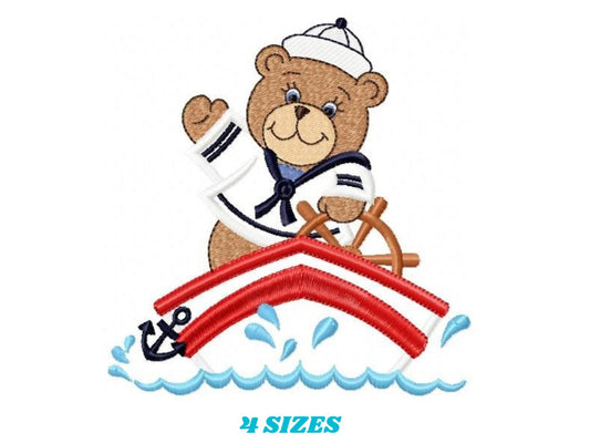 Bear embroidery designs - Sailor embroidery design machine embroidery pattern - sailor bear applique design - Teddy embroidery nautical boat