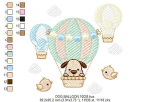Dog embroidery designs - Hot air balloon embroidery design machine embroidery pattern - Animal embroidery file - instant download dog birds