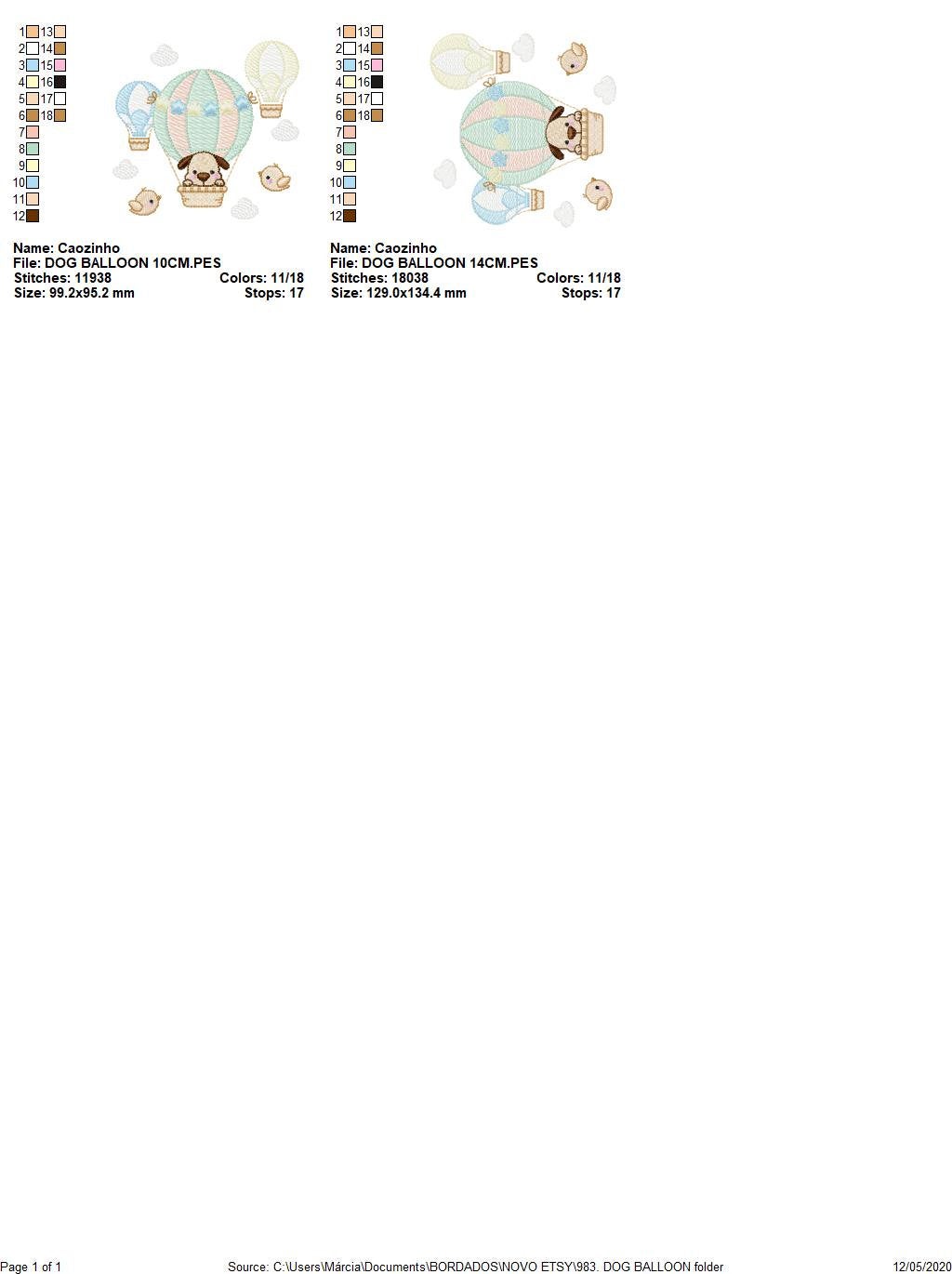 Dog embroidery designs - Hot air balloon embroidery design machine embroidery pattern - Animal embroidery file - instant download dog birds