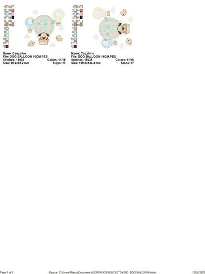 Dog embroidery designs - Hot air balloon embroidery design machine embroidery pattern - Animal embroidery file - instant download dog birds