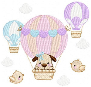 Dog embroidery designs - Hot air balloon embroidery design machine embroidery pattern - Animal embroidery file - instant download baby girl
